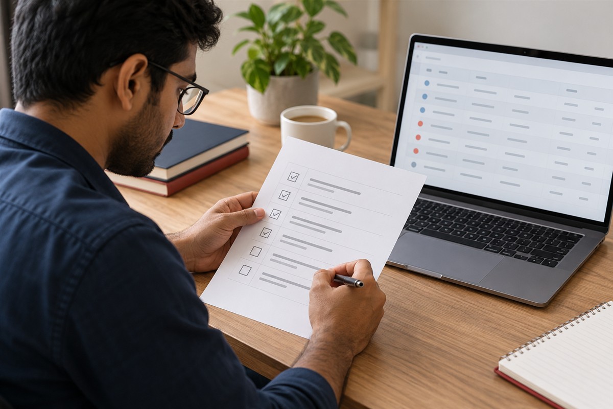 Analyst validating conversion events against a checklist