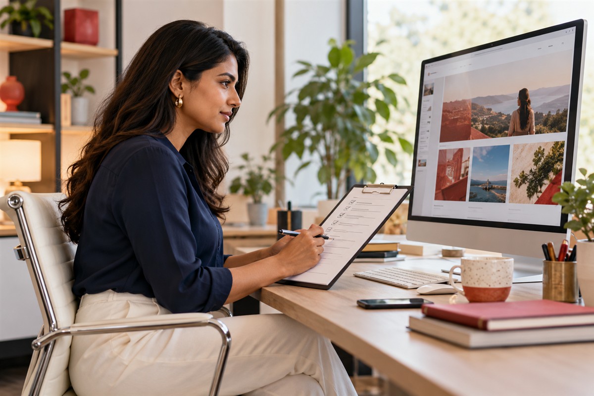 Campaign specialist checking a launch approval checklist