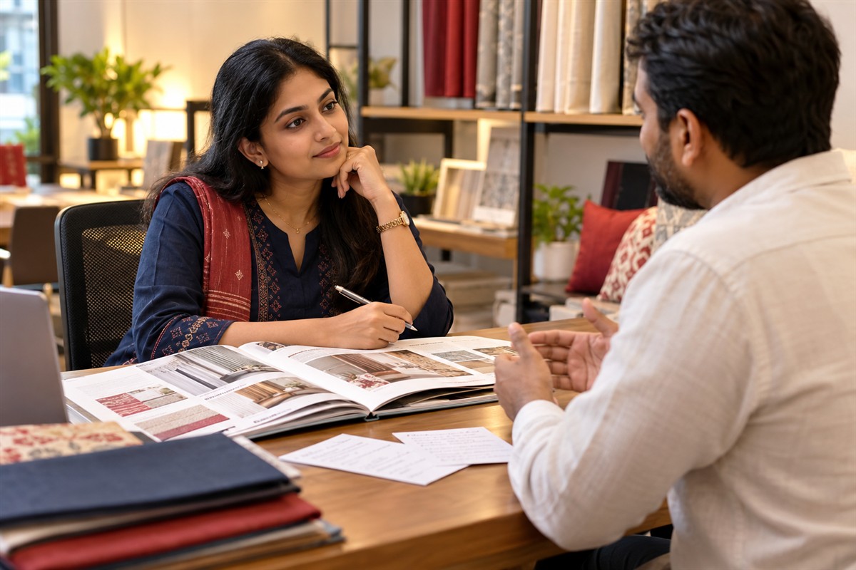 Business owner listening to customer questions