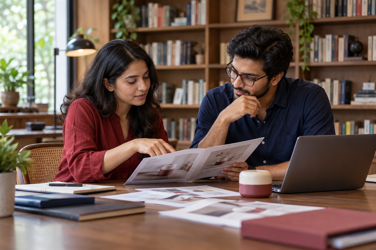 Content professionals reviewing a customer guide and product information