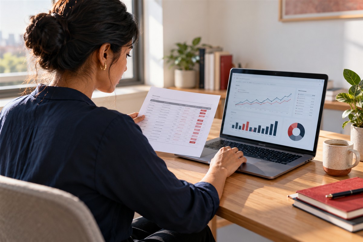 Analyst comparing search performance and enquiry records