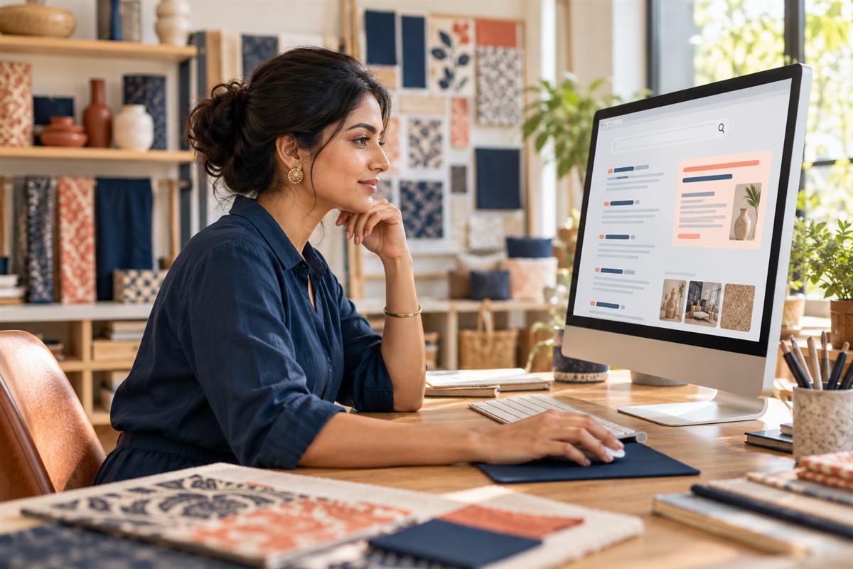 Business owner reviewing search answers relevant to their services