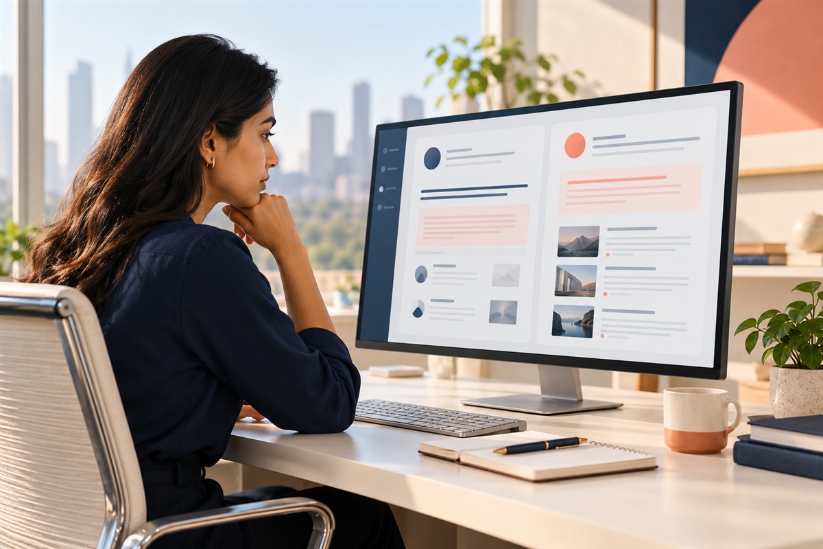 Analyst reviewing sampled AI search answers