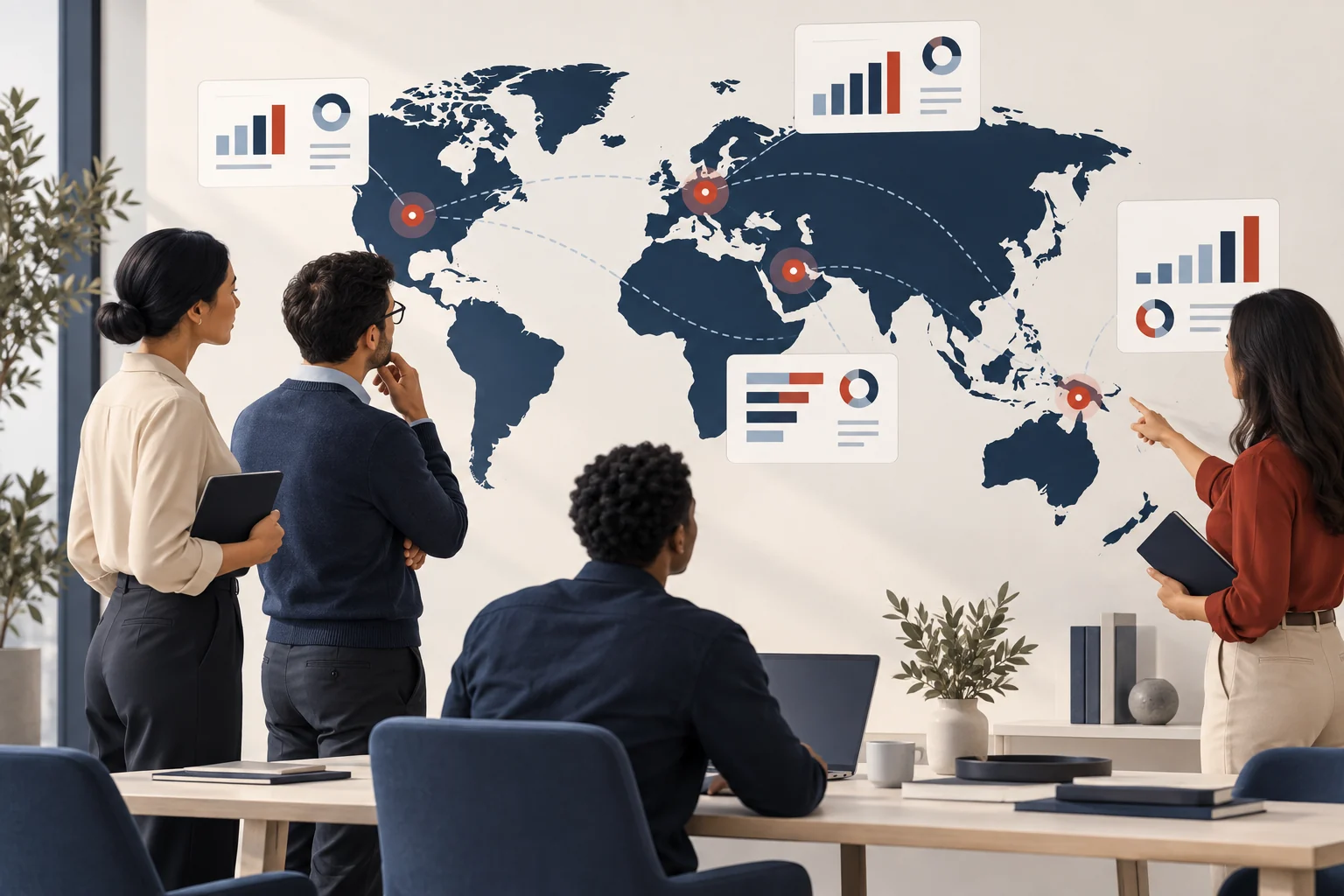 Team reviewing opportunities across international markets