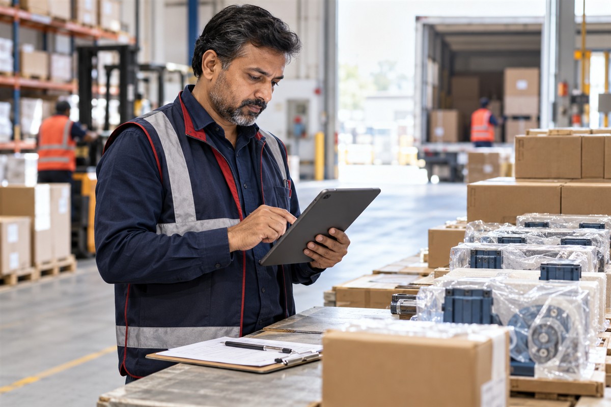Quality reviewer validating product information against physical stock