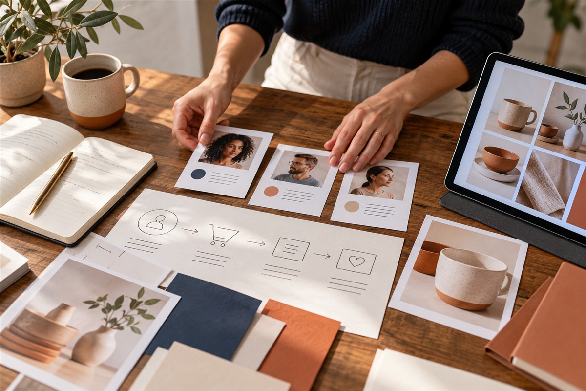 Audience research and campaign priorities arranged on a planning desk