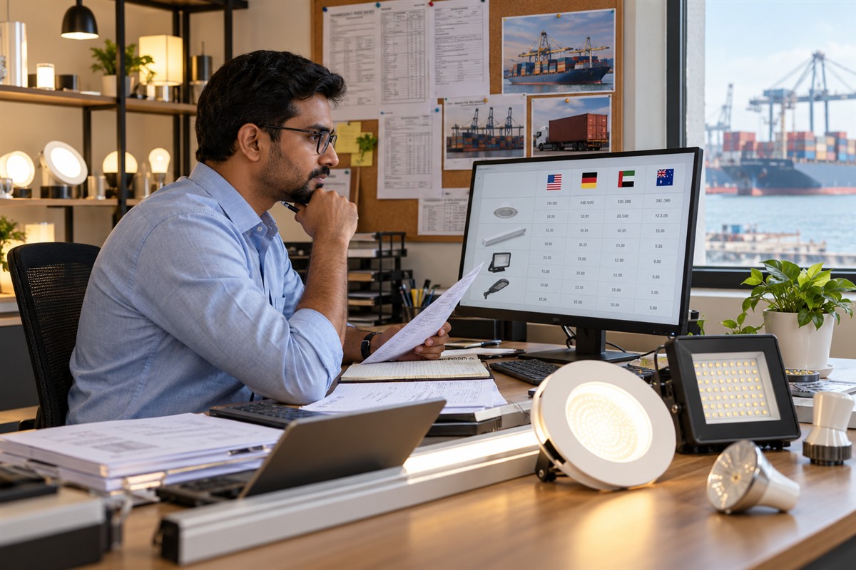 Export manager reviewing enquiries from selected overseas markets