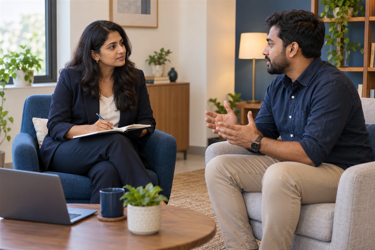 Consultant interviewing a business founder