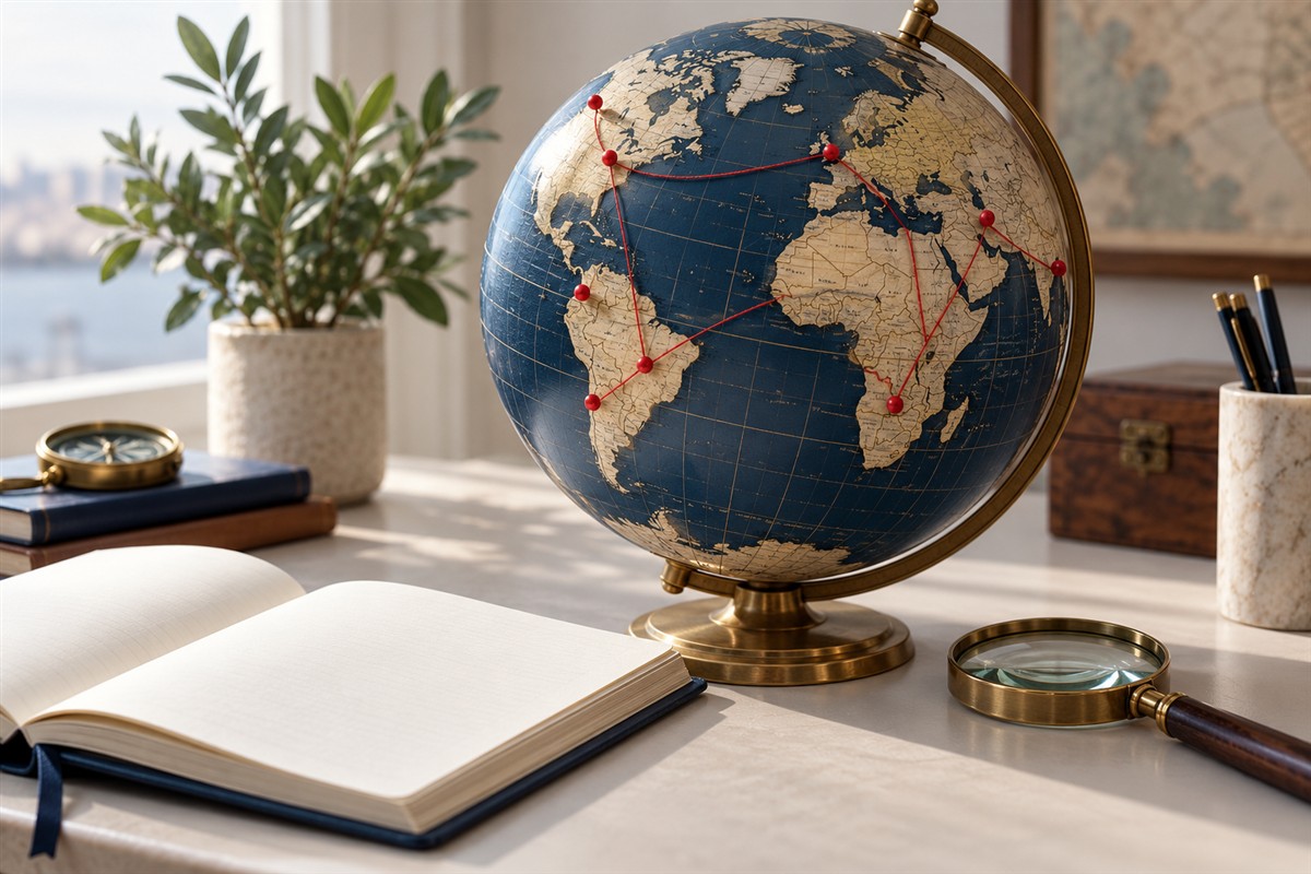 Globe and route markers for market planning