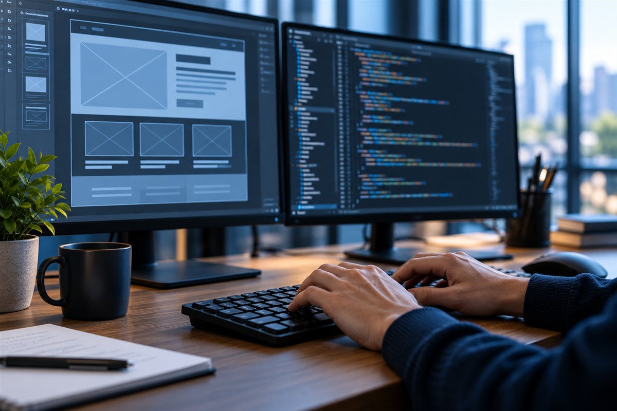 Developer reviewing website structure and code