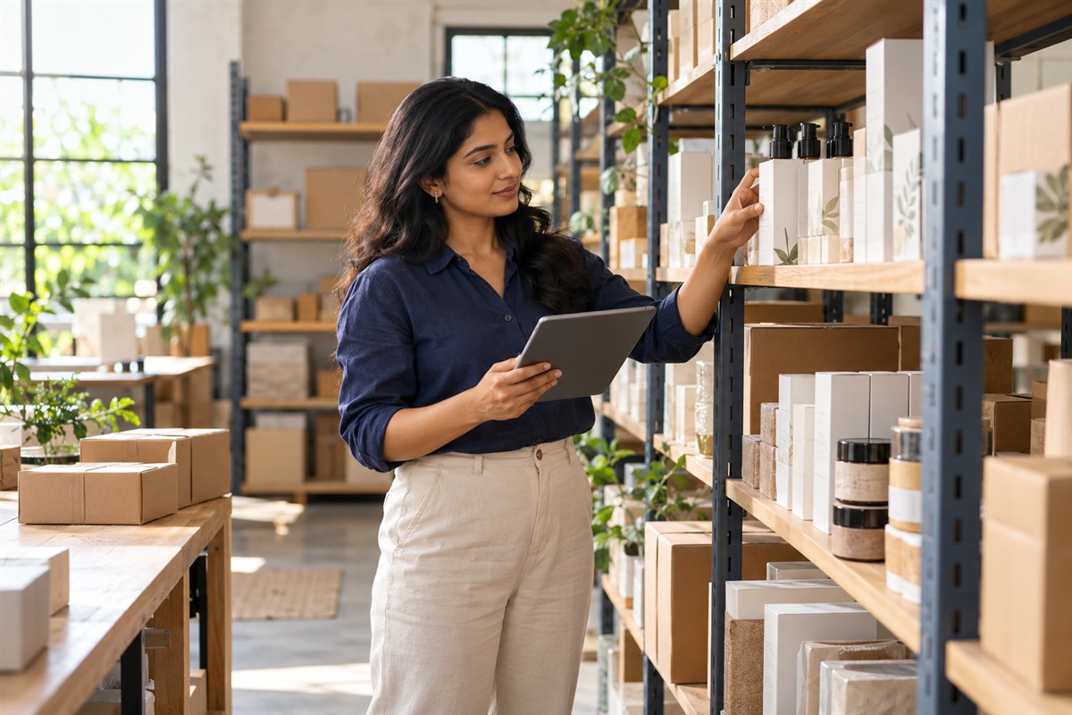 Online retailer reviewing product inventory