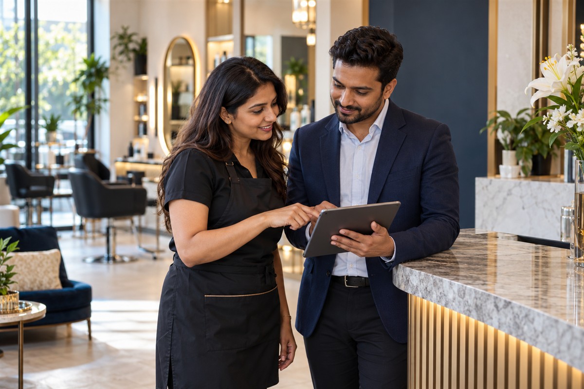 Local business owner discussing improvements with a consultant