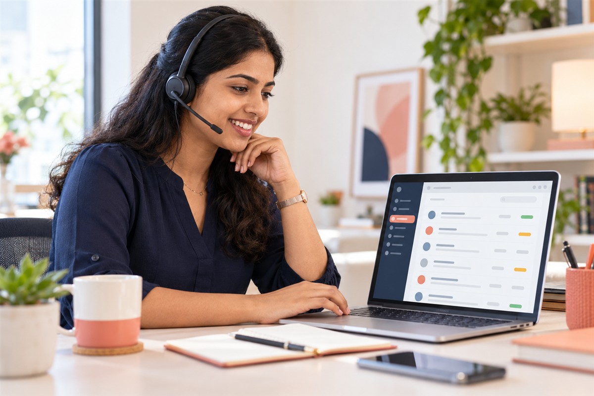 Customer support professional coordinating messages and enquiries