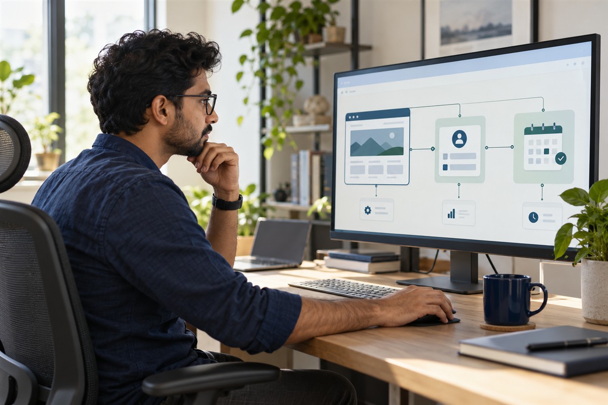 Developer reviewing website and business-system connections
