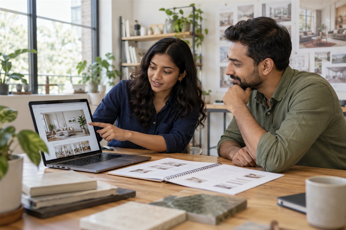 Designer explaining website editing and handover to a business owner