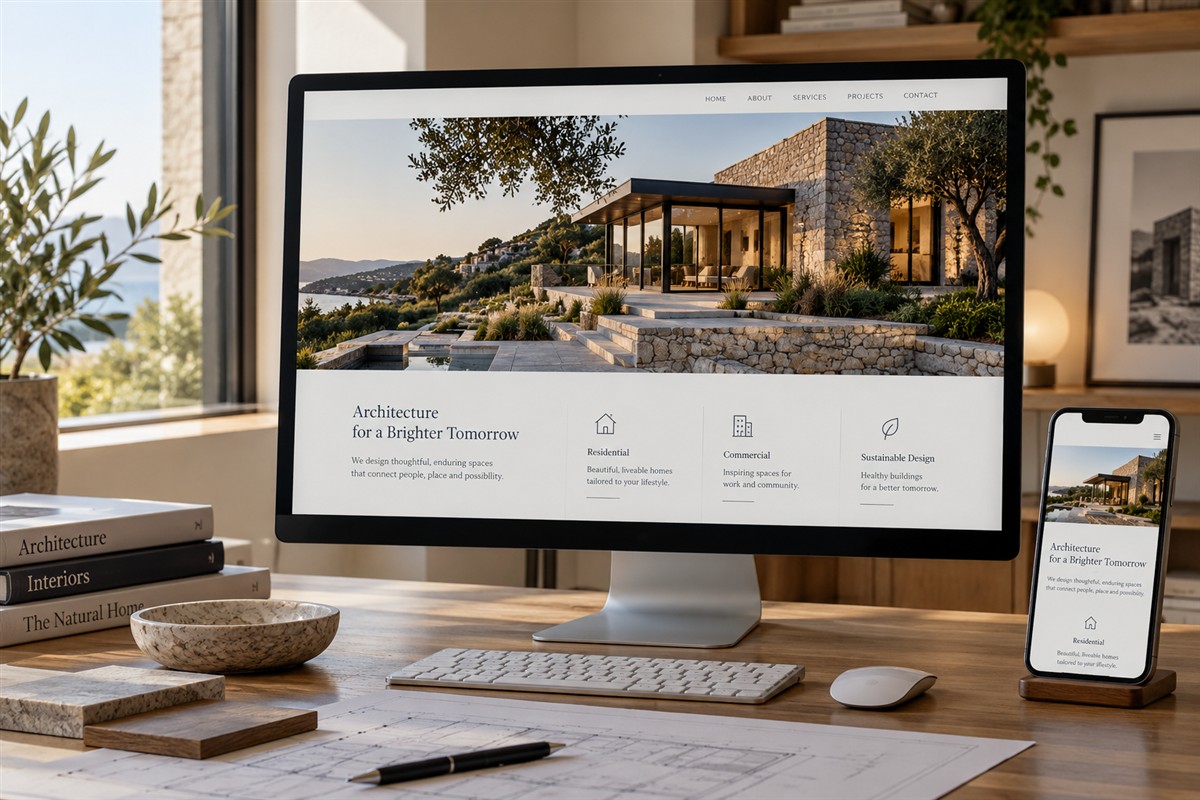 Responsive architecture practice website on desktop and mobile