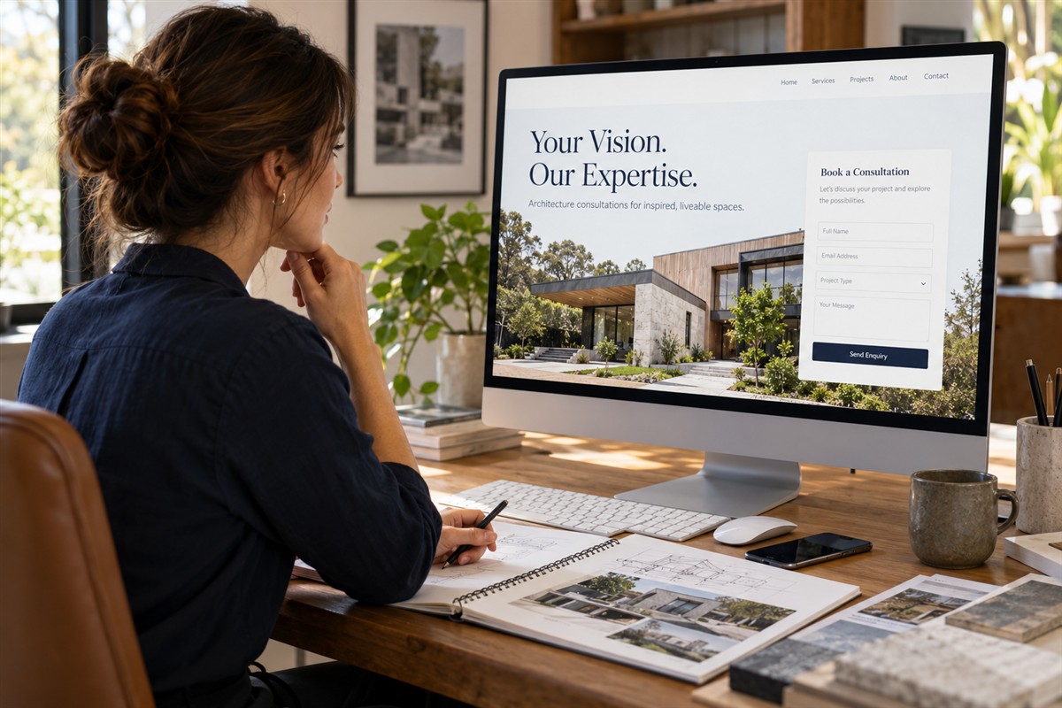 Designer reviewing a consultation landing page